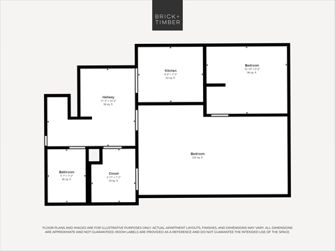 Floor plan for 1 bed, 1 bath, 893 sqft